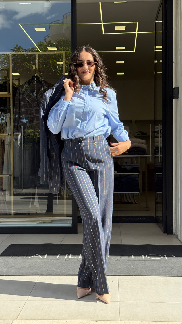 Tailleur Blu Gessato